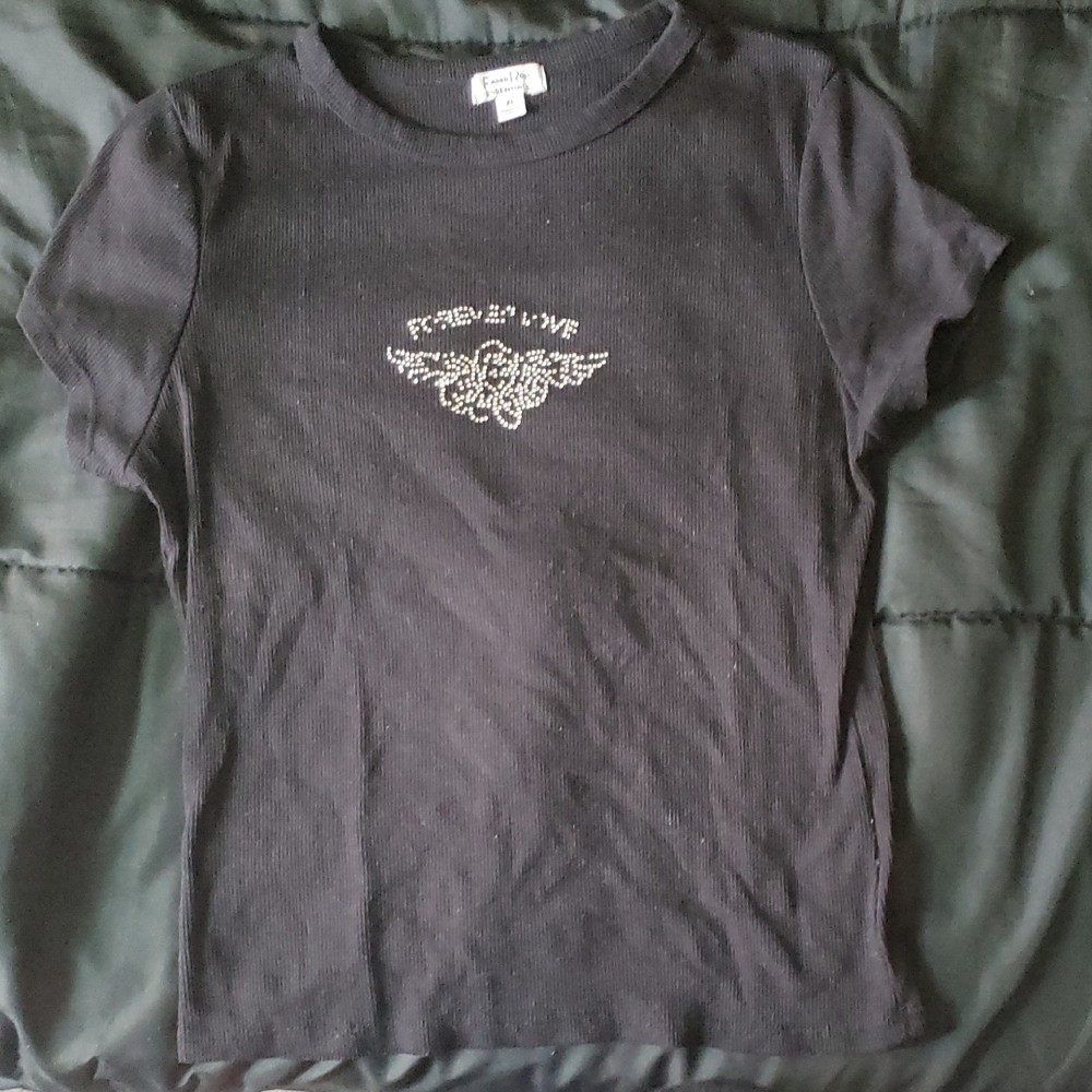 Black Graphic Tee with Bedazzled Design Y2K Classic Tee (SMALL SIZING)